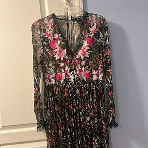 French Connection Sheer Floral Long Sleeve Dress
